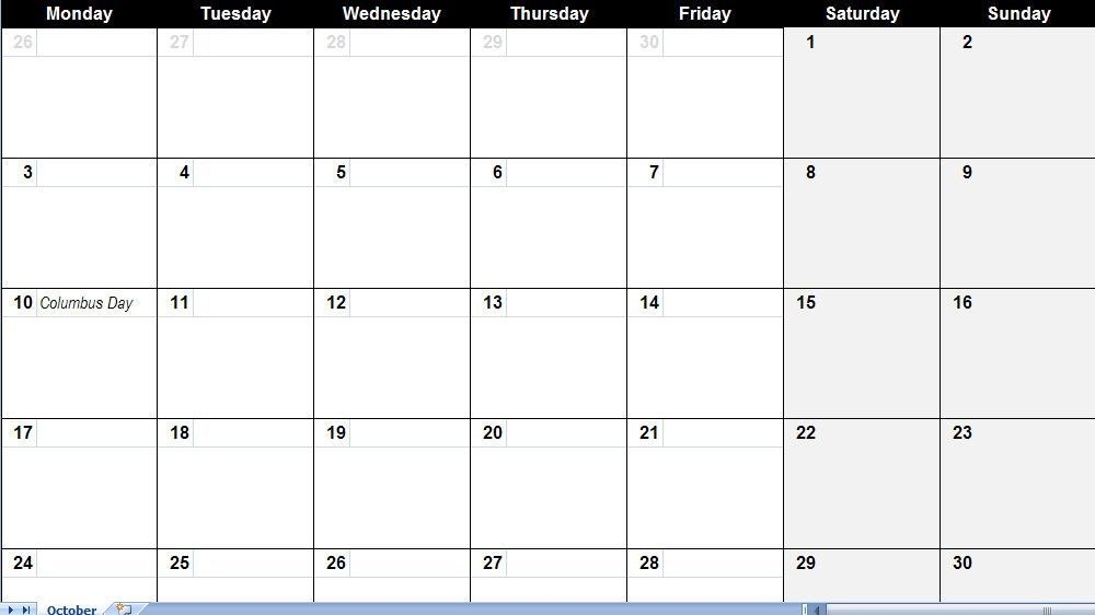 Monthly Calendar Template With Large Boxes 2 Brilliant