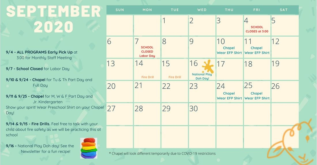 Monthly Calendars Emmanuel Faith Preschool