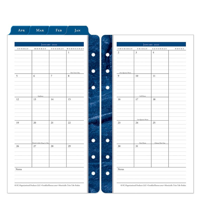 Monticello Two Page Monthly Calendar Tabs Franklin Planner