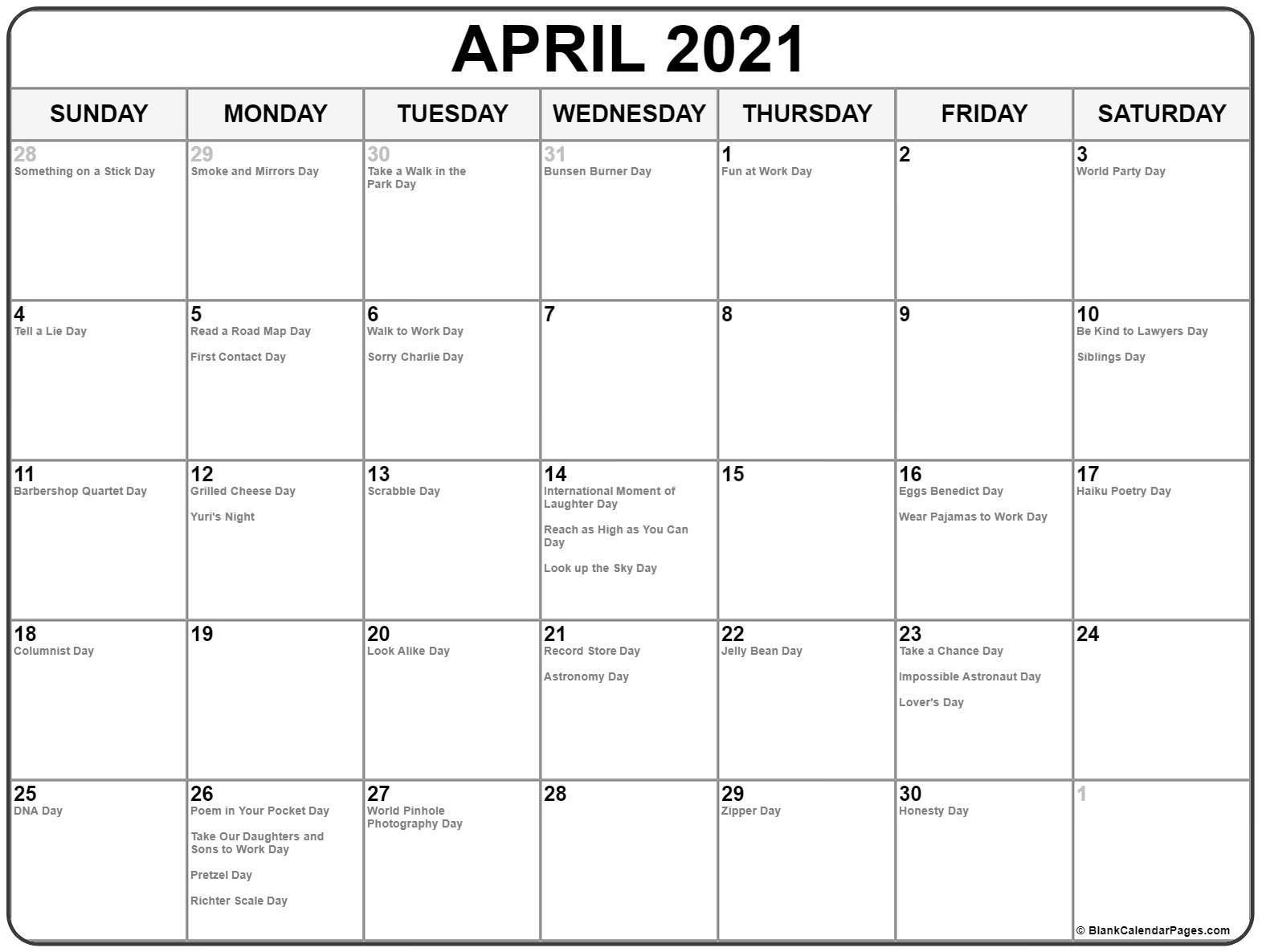 National Calendar April 2021 | Printable March