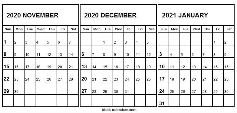 nov dec 2020 jan 2021 calendar template monthly calendar