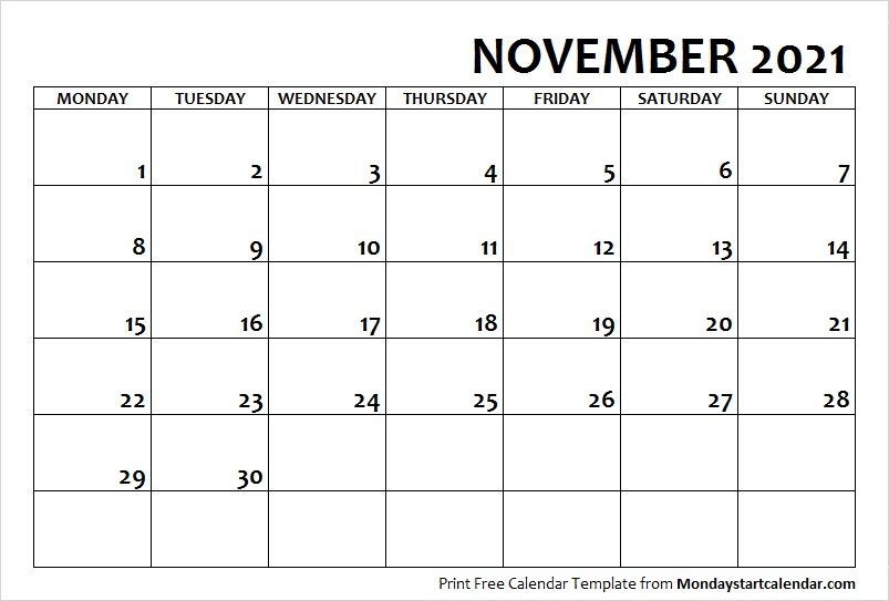 November 2021 Calendar Monday Start | November Month