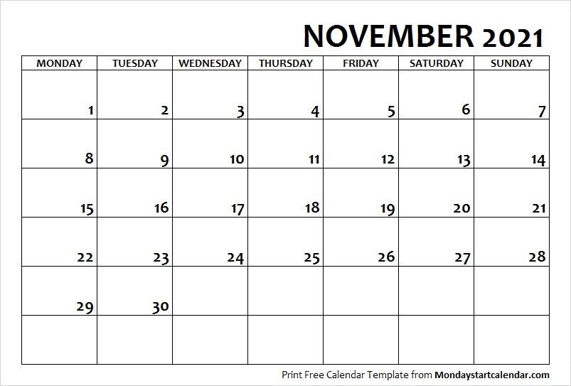 november 2021 calendar monday start | november month