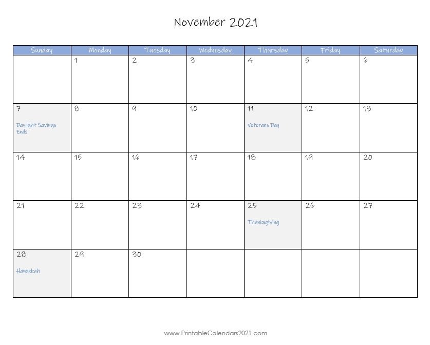 November 2021 Fill In Calendar | Calendar Template Printable