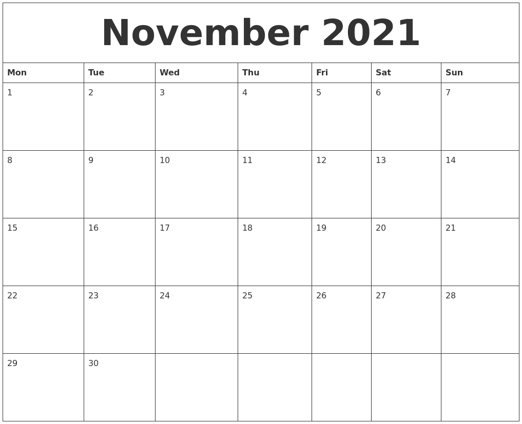 november 2021 free blank calendar