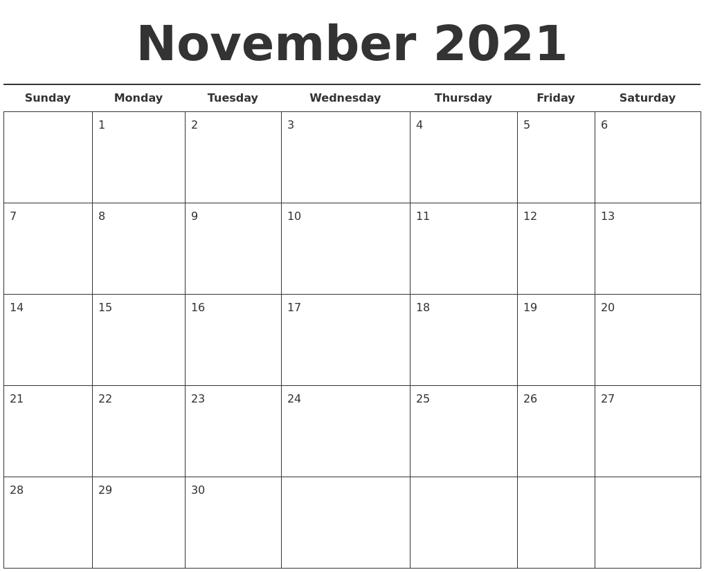 November 2021 Free Calendar Template