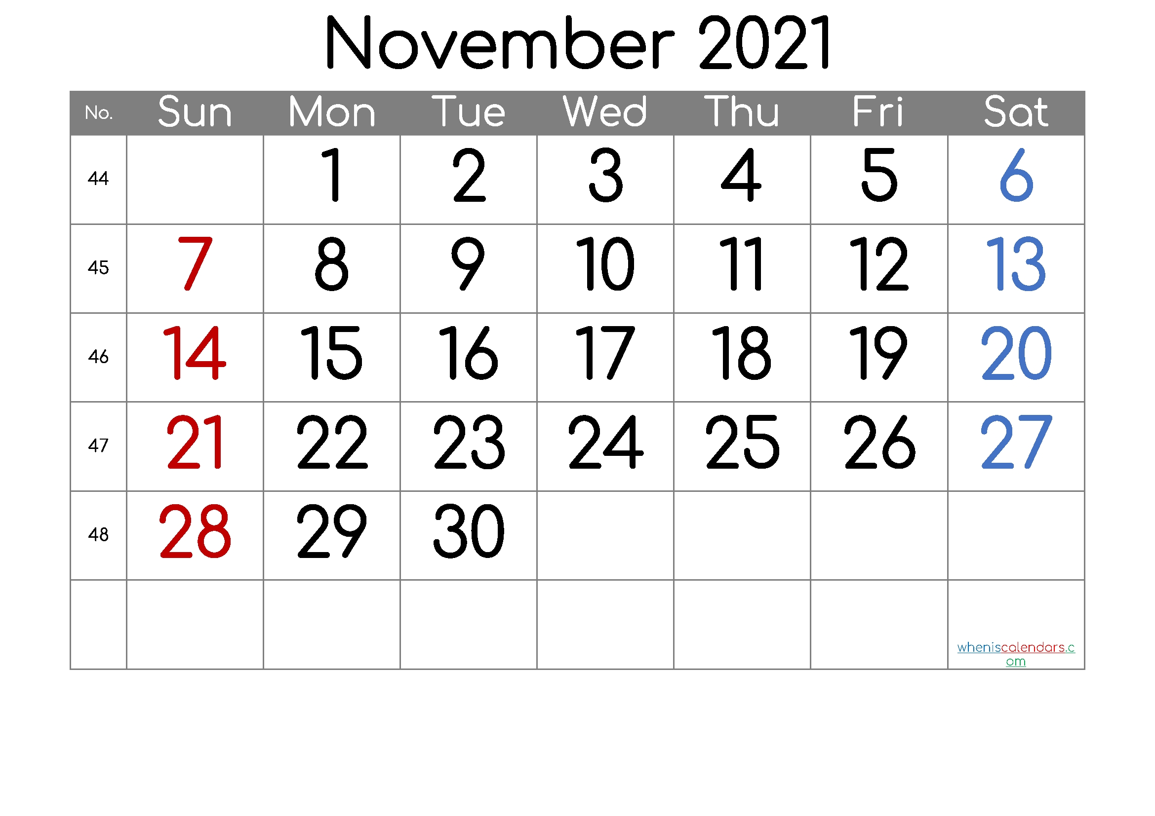 November 2021 Printable Calendar 6 Templates | Free