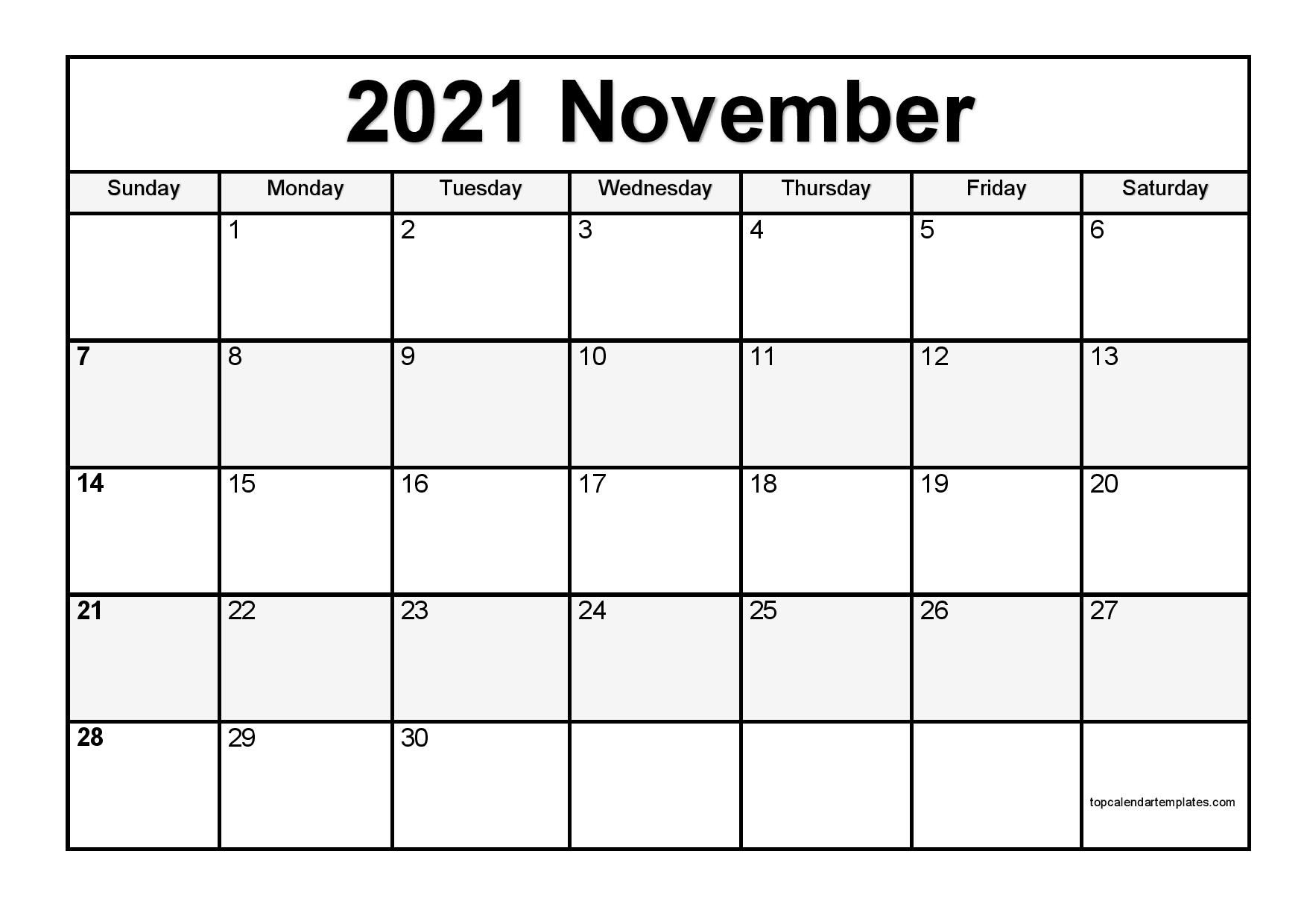 November 2021 Printable Calendar Monthly Templates