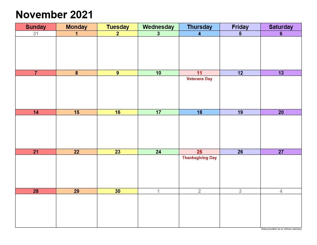 November 2021 Printable Calendars Template 1