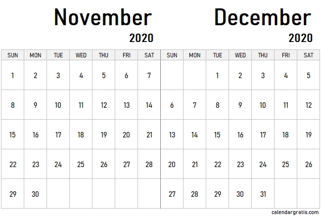november december 2020 calendar template | january