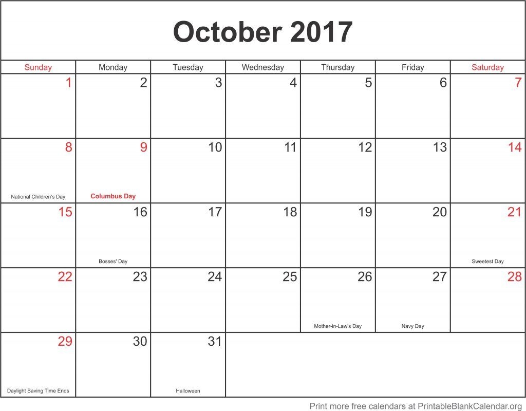 october 2017 free printable calendar printable blank