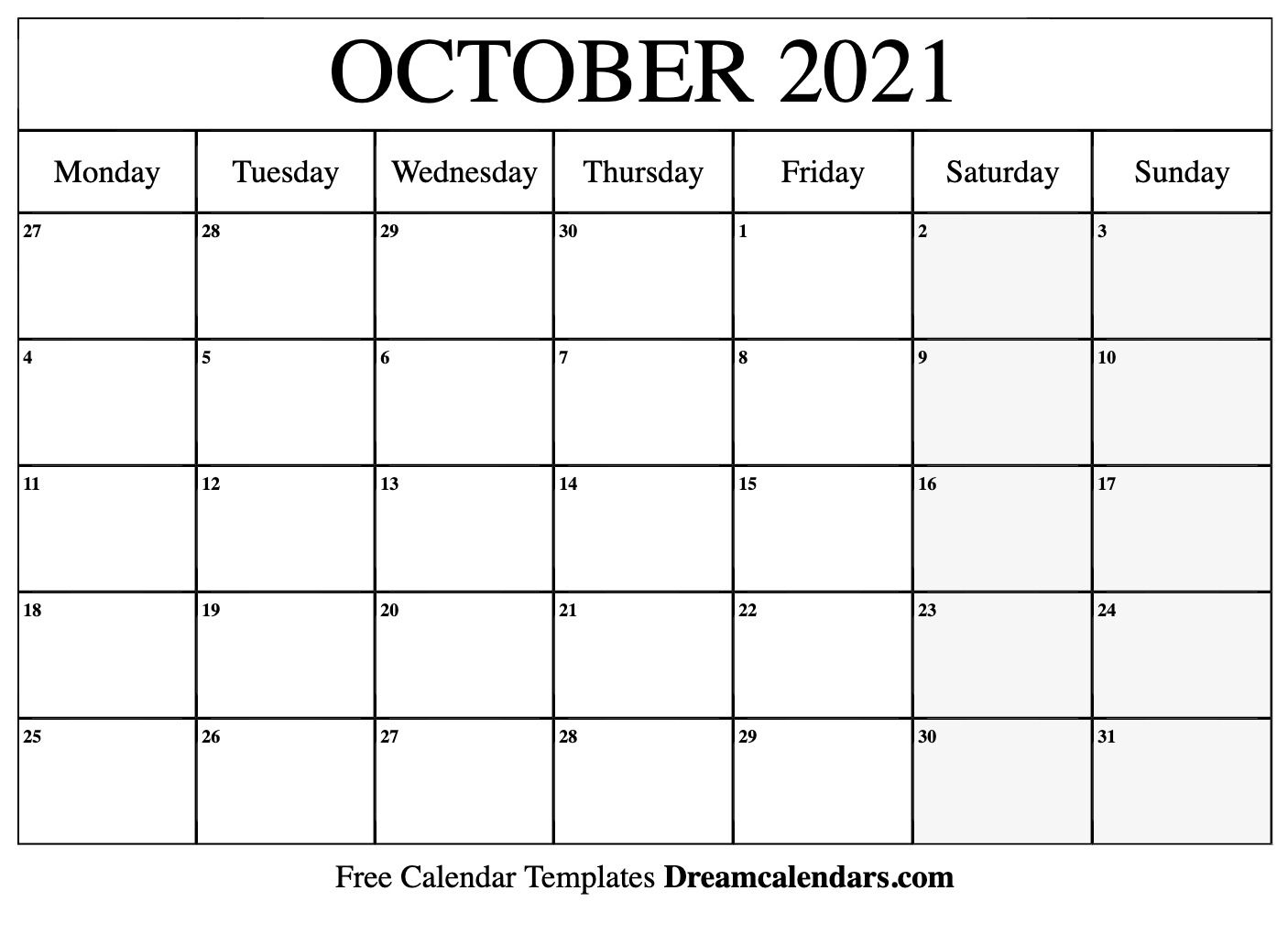 October 2021 Calendar | Free Blank Printable Templates