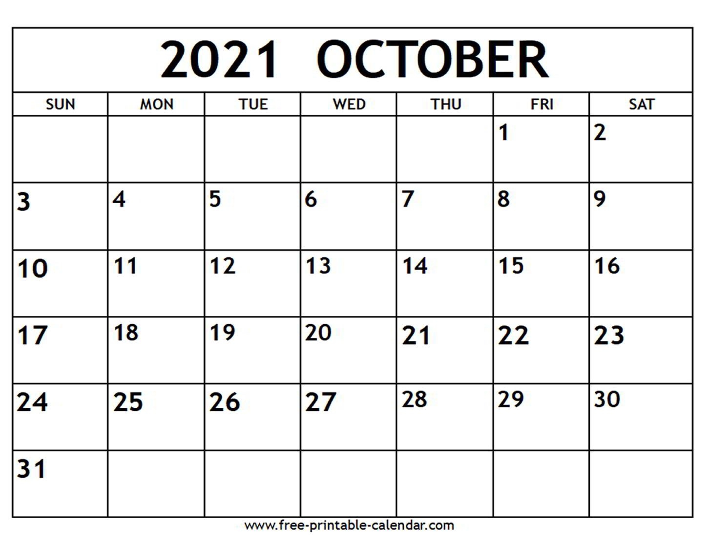 October 2021 Calendar Free Printable Calendar