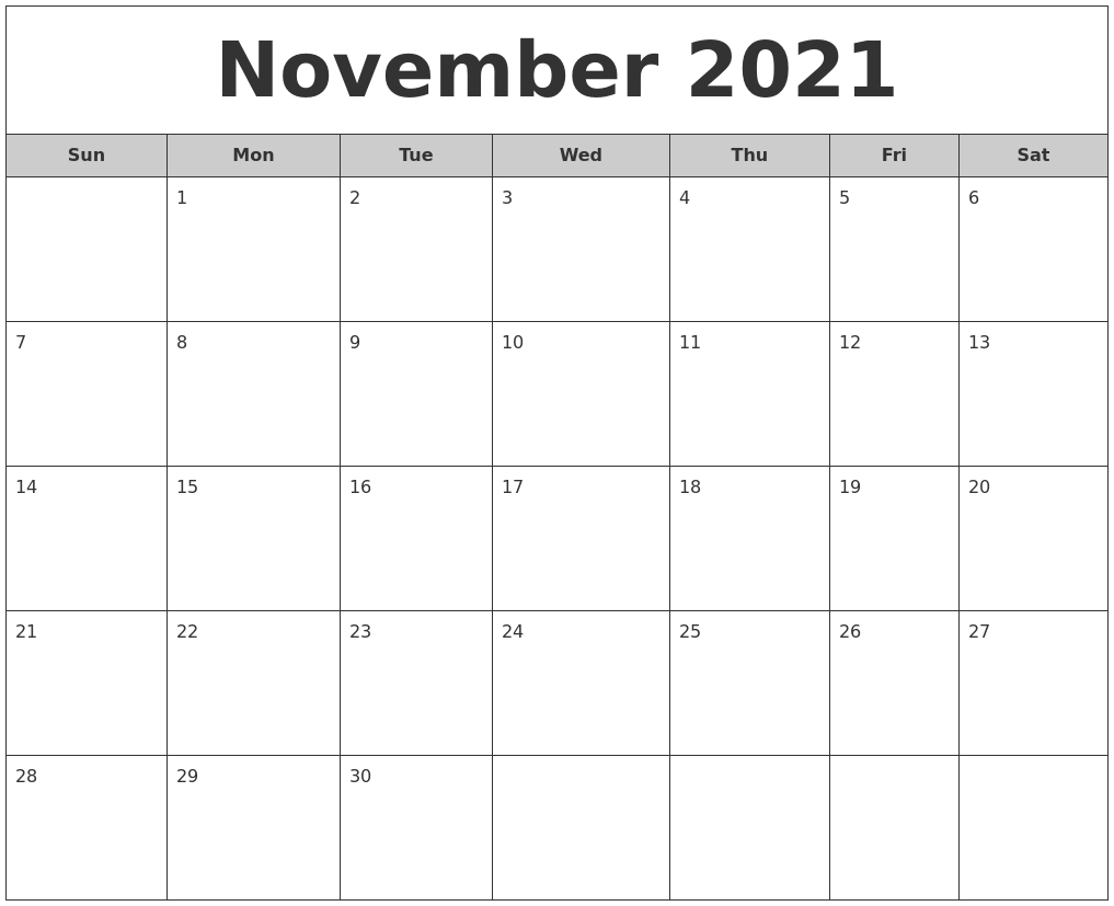 October 2021 Monthly Calendar Printable