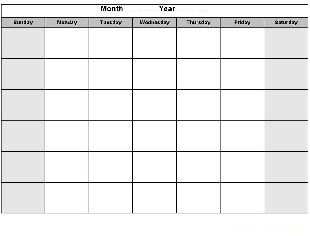 Printable Calendar With Writing Space