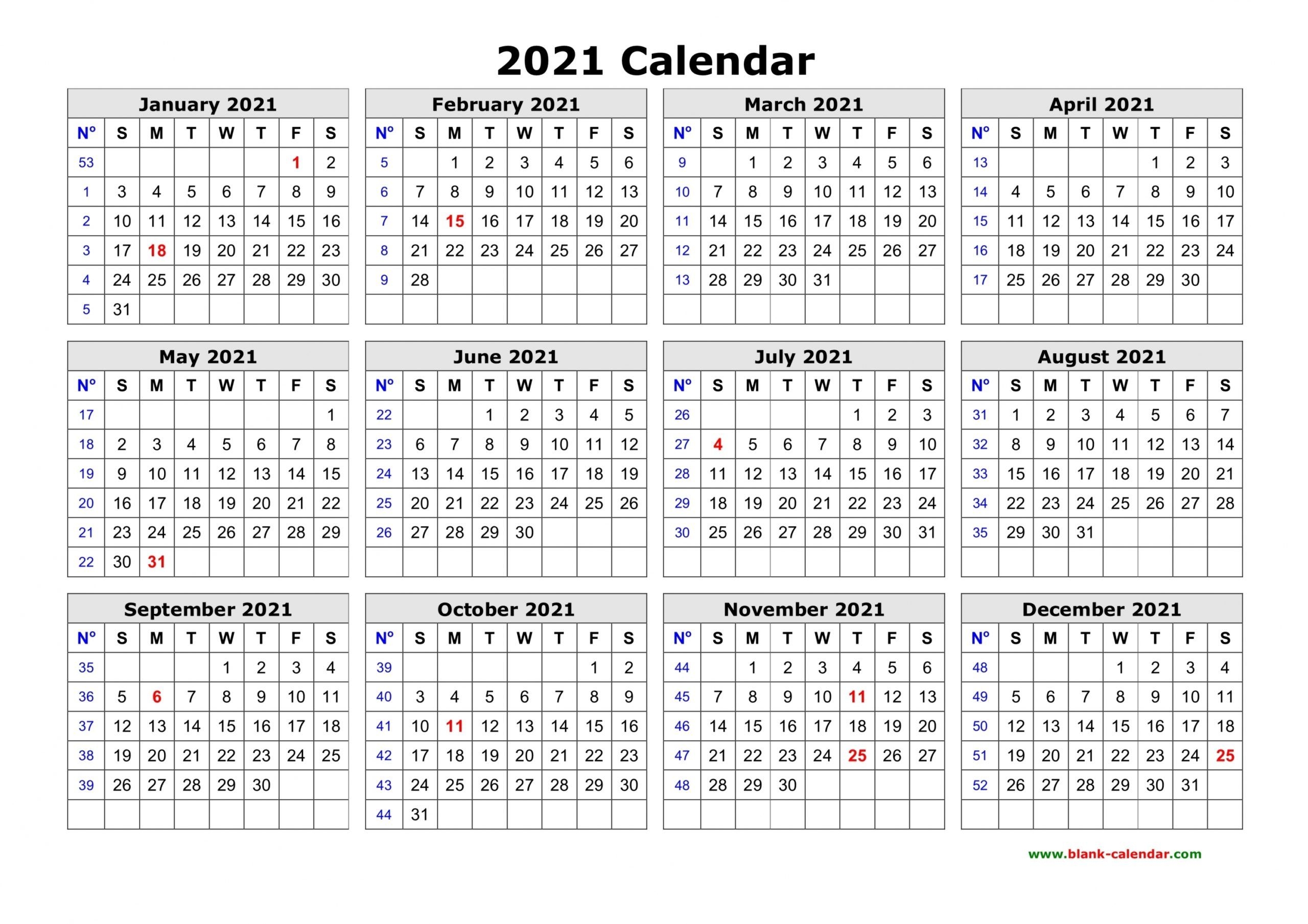 One Page Calendar 2021 | Free Letter Templates