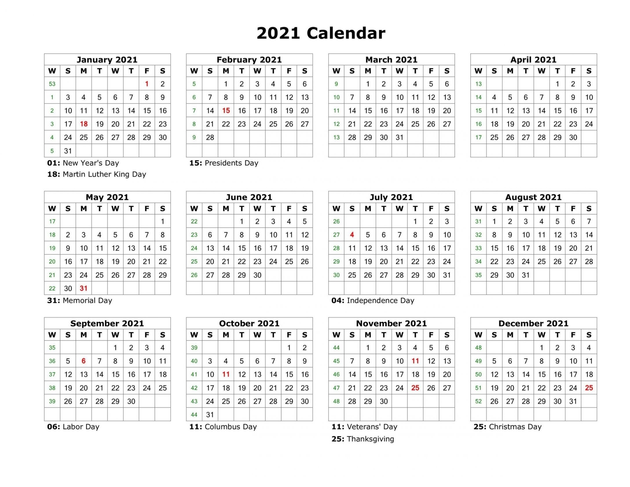 One Page Calendar 2021 | Free Letter Templates