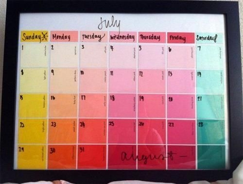 ooh paint chip calendar in a frame so you can write on it