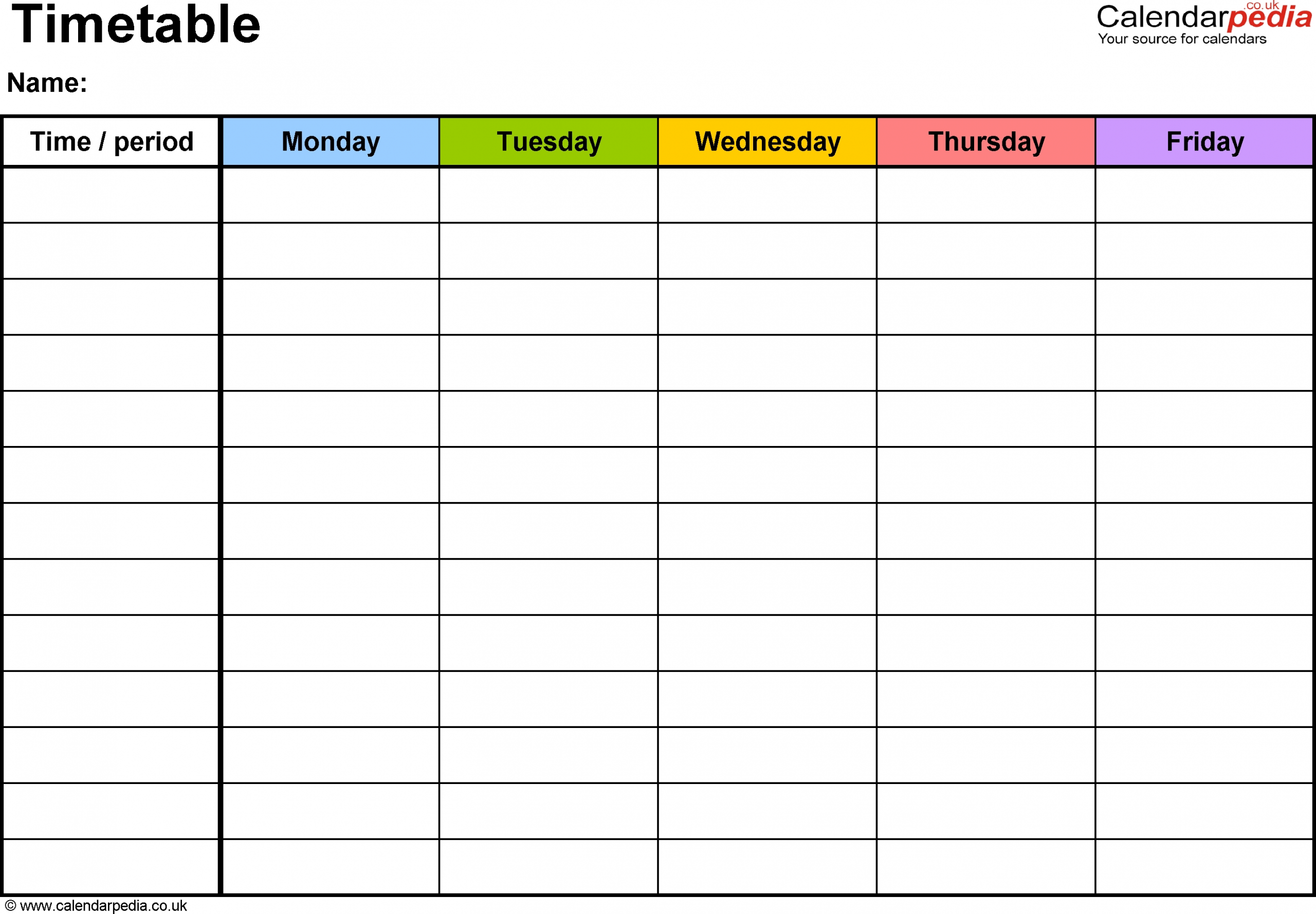 pdf timetable template 2: landscape format, a4, 1 page