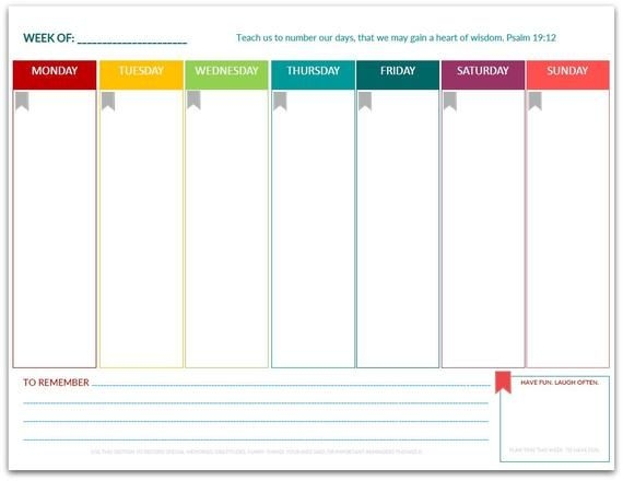 Free Printable At A Glance Weekly Planner - Example Calendar Printable