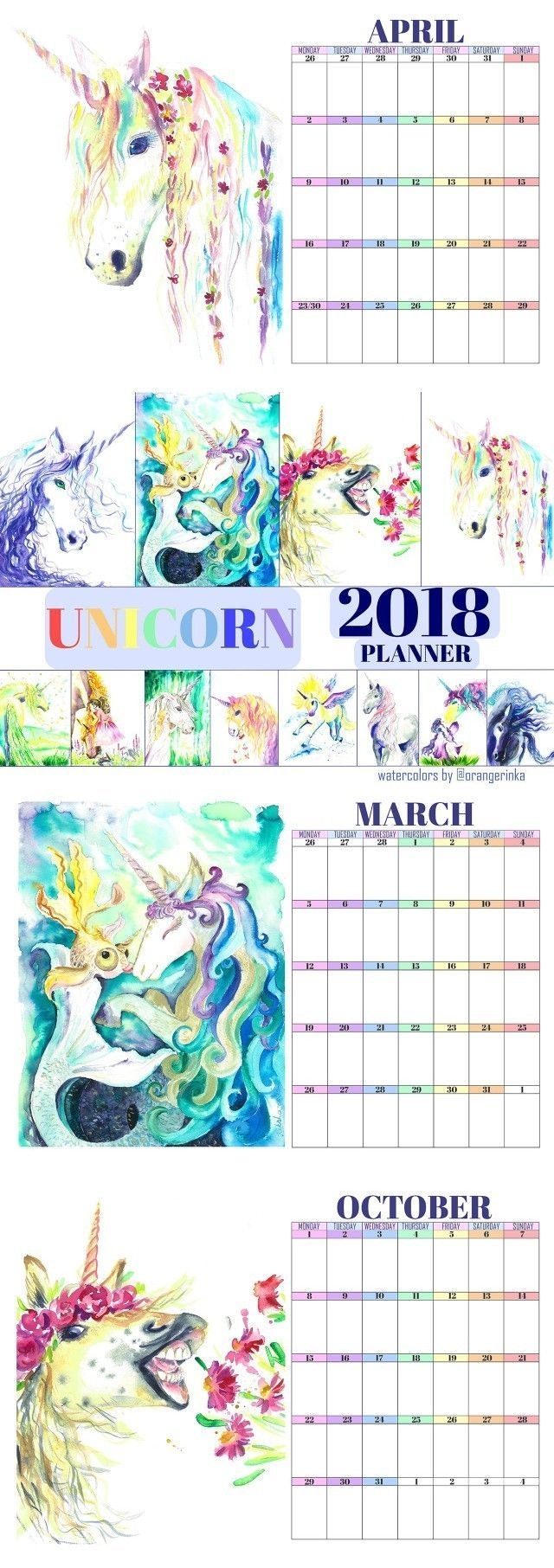 planner 2019 unicorn calendar large printable monthly