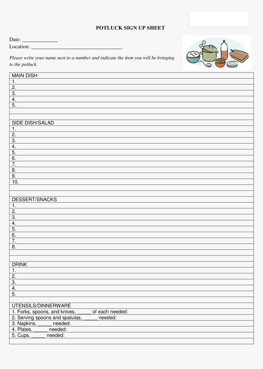 Potluck Signup Sheet Main Image Printable Sign Up Sheet