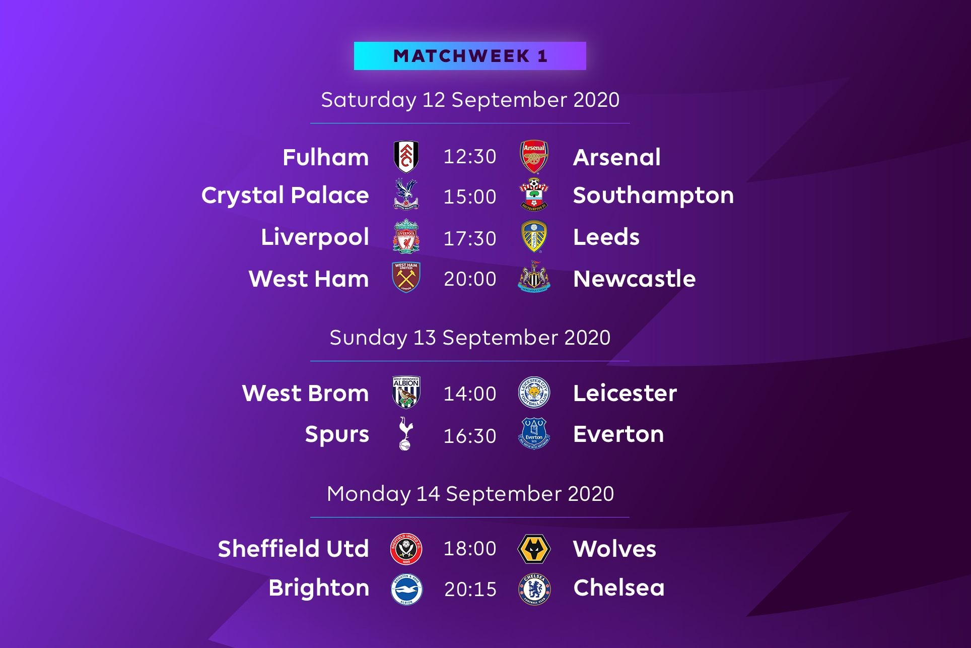 Premier League 2020/21 Fixtures Released