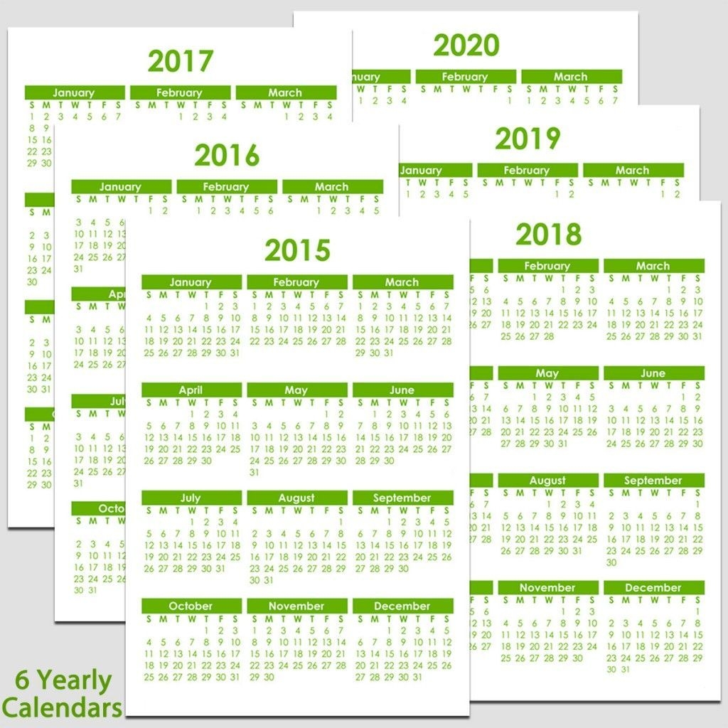 printable 2015 to 2020 yearly calendar 8 1/2″ x 11″ the