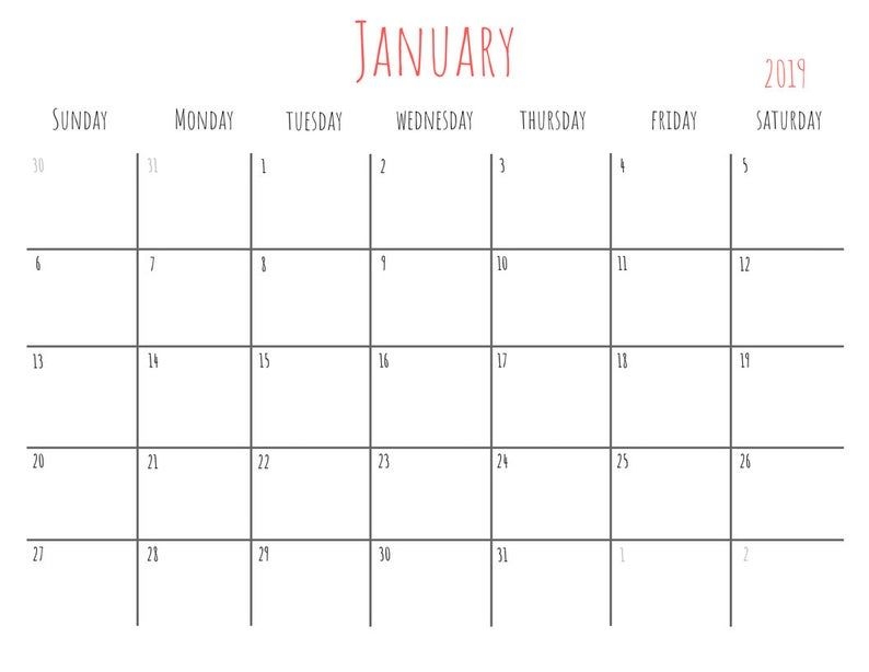 printable 2019 calendar monthly pdf wall calendar desk | etsy