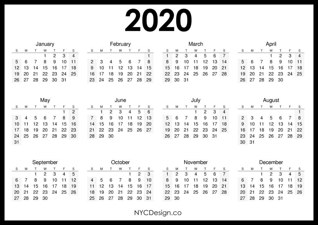 printable 2020 calendars nycdesign co | calendars