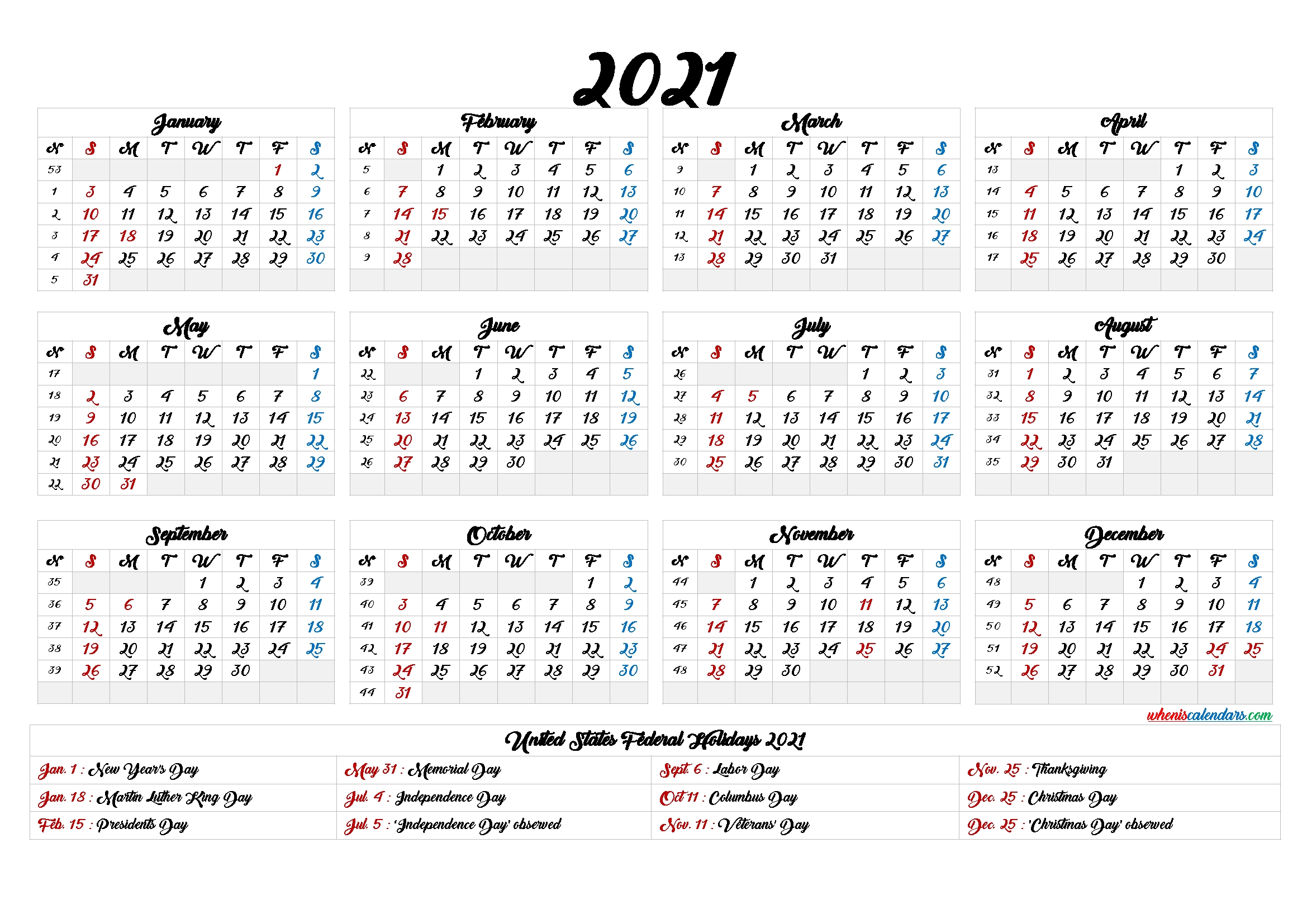Printable 2021 Calendar One Page 9 Templates