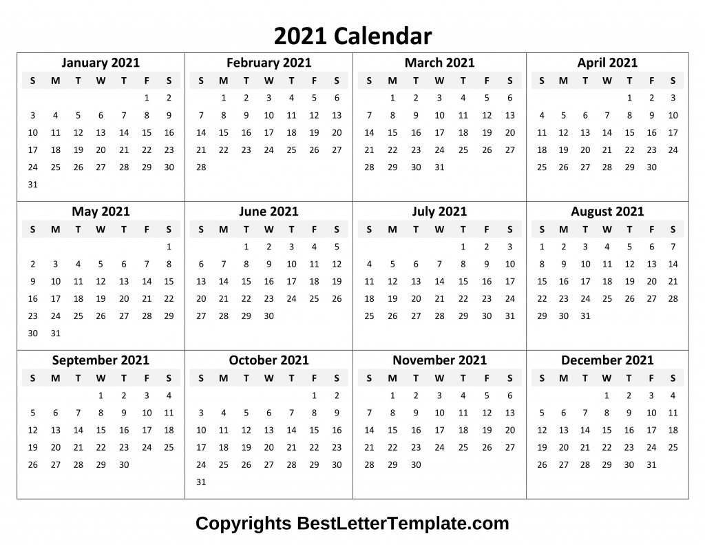 Printable 2021 Calendar Template In Pdf, Word & Excel
