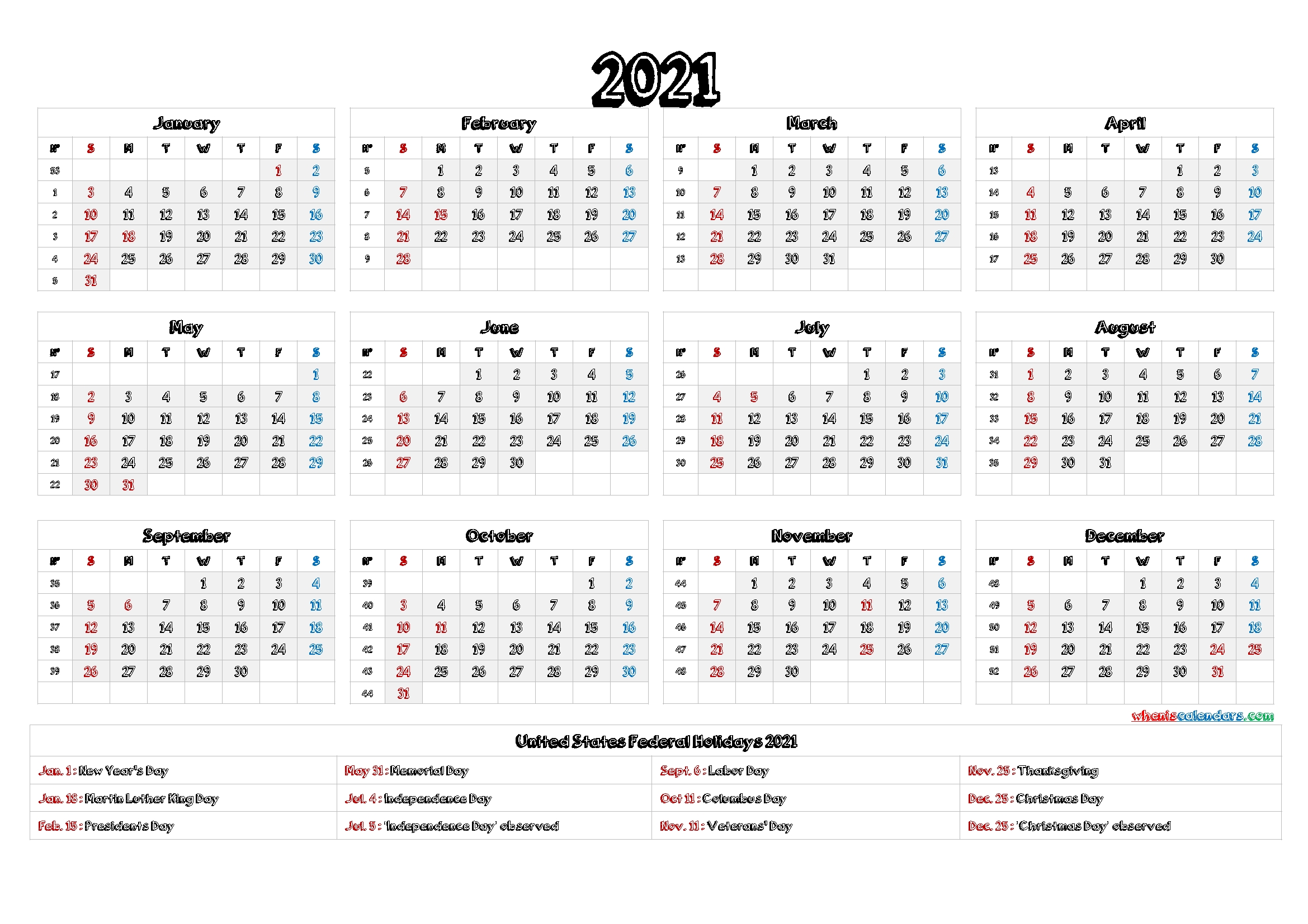 printable 2021 calendar with holidays 6 templates