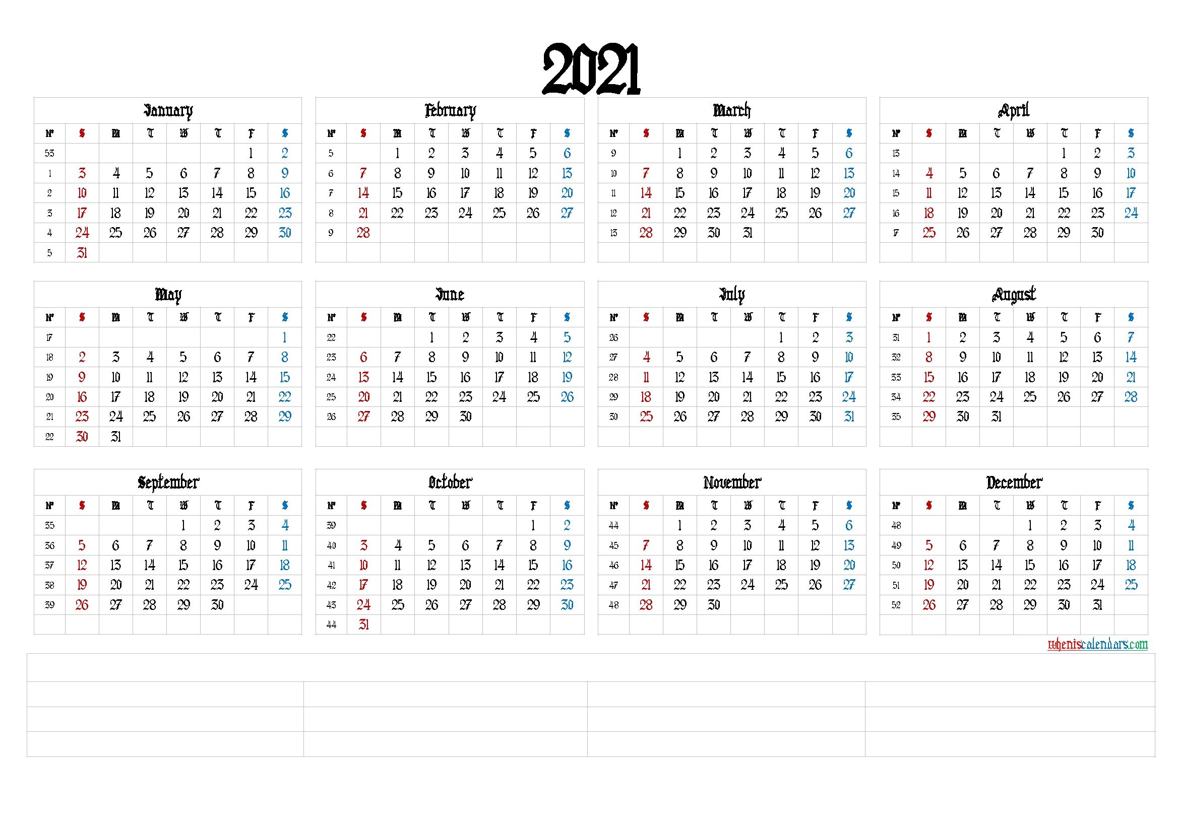 Printable 2021 Calendar With Week Numbers (6 Templates)