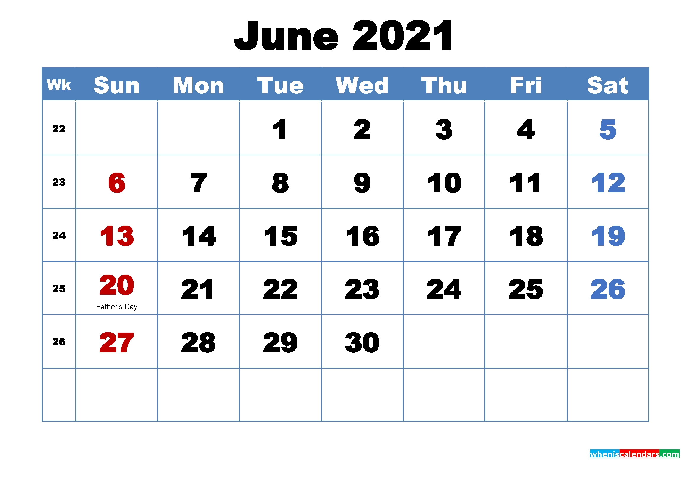 Printable 2021 Calendarmonth June