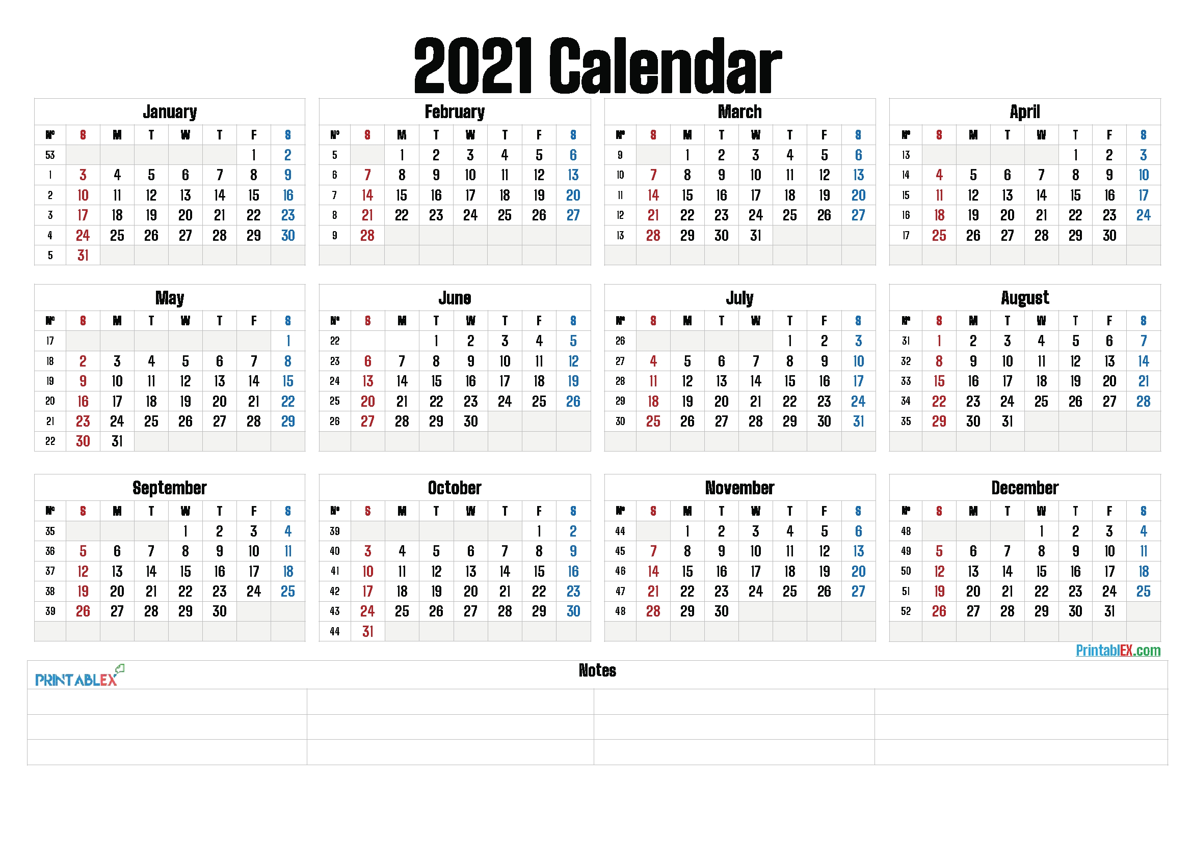 printable 2021 yearly calendar with week numbers 21ytw161