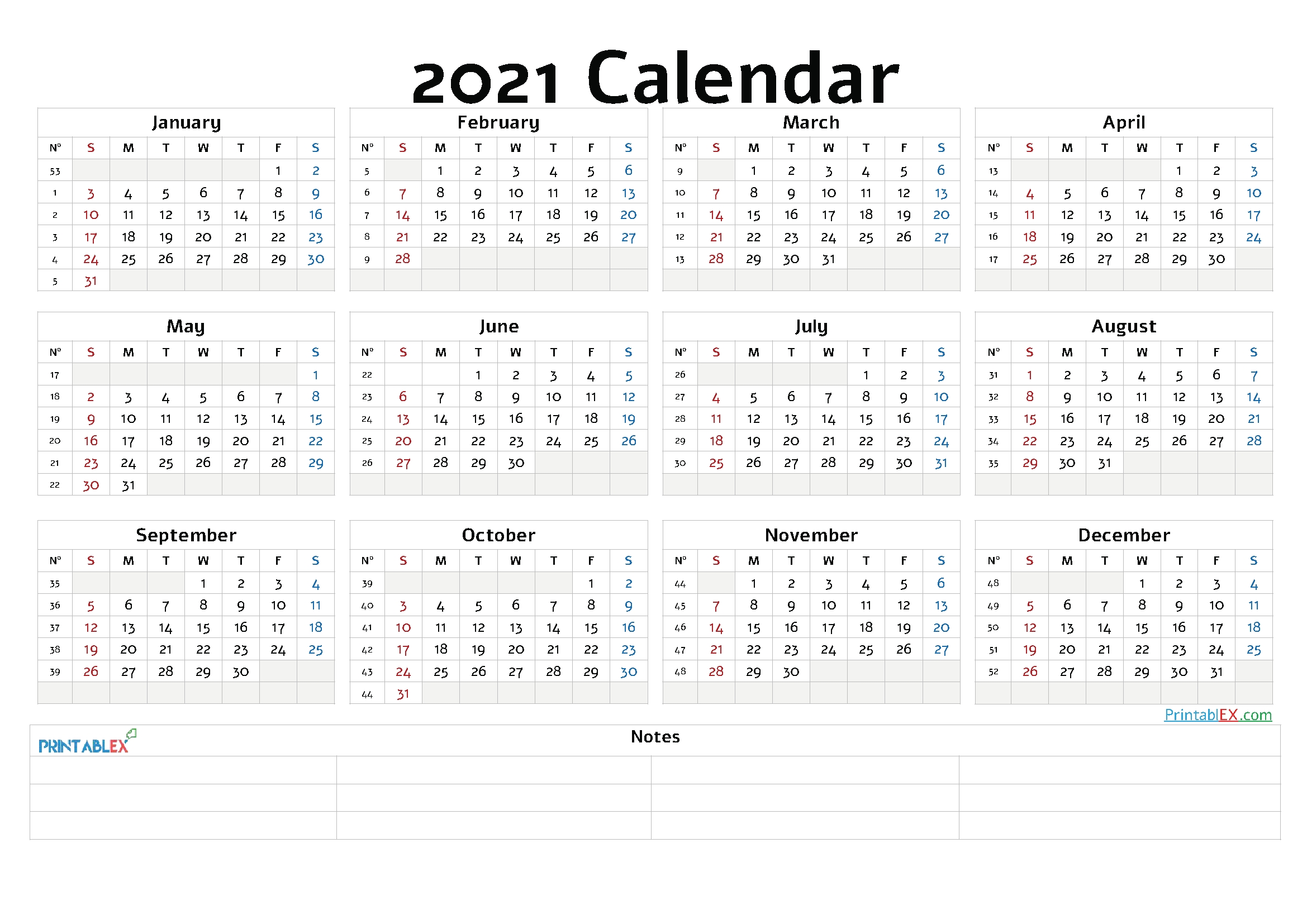 Printable 2021 Yearly Calendar With Week Numbers 21ytw35