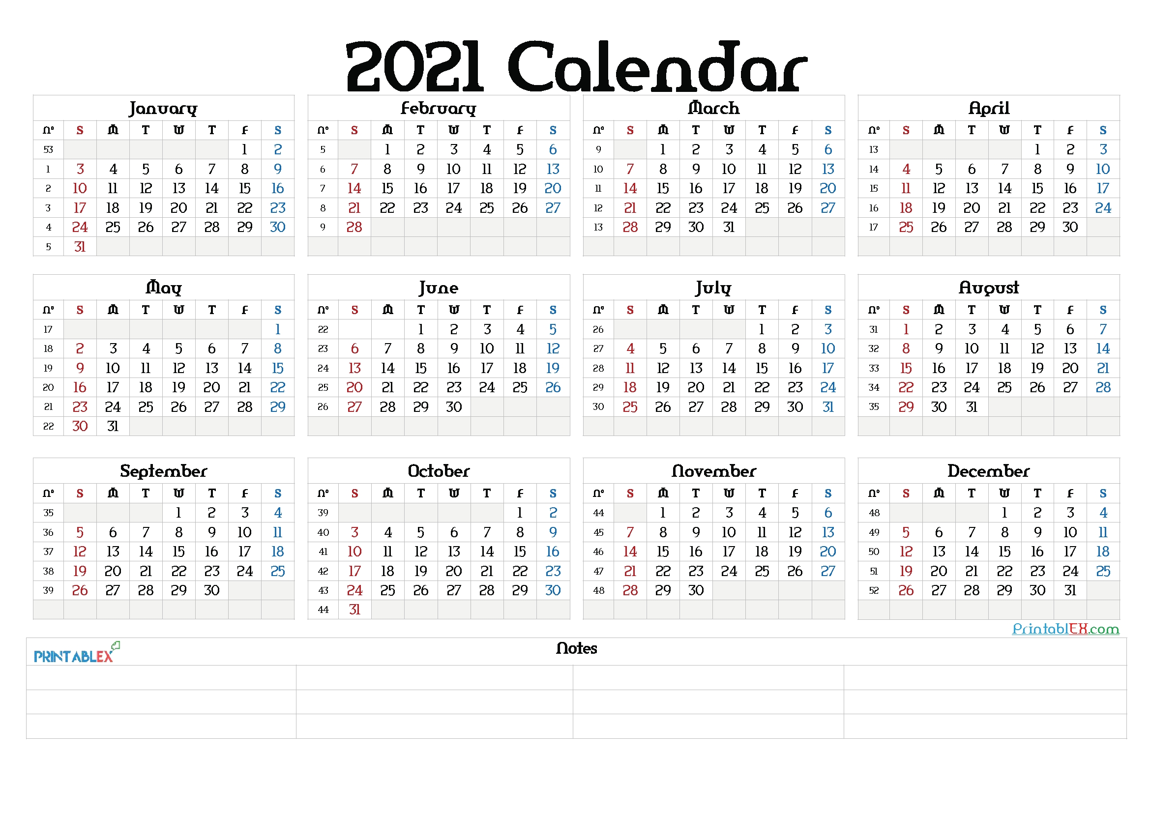 Printable 2021 Yearly Calendar With Week Numbers 21ytw77