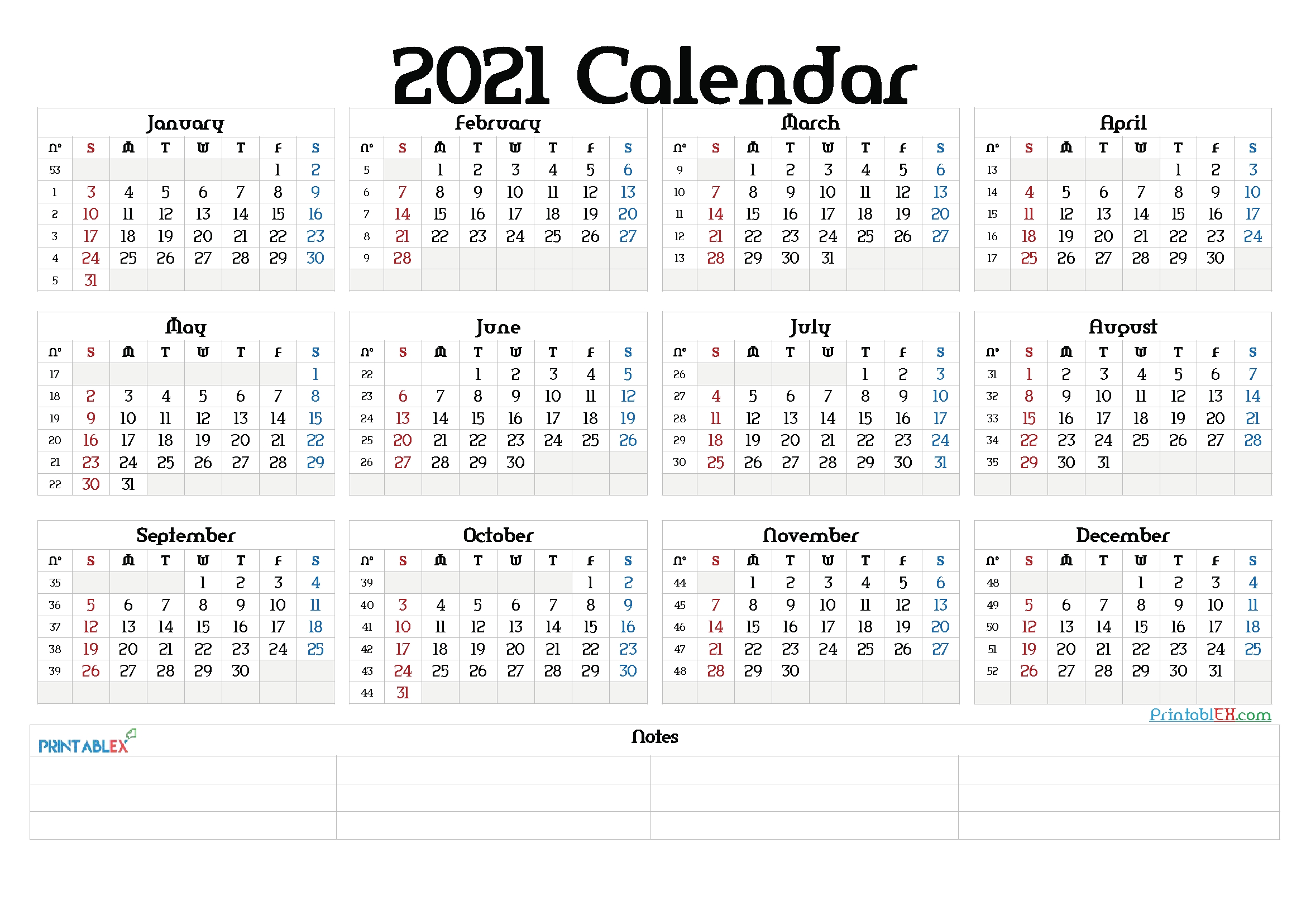 printable 2021 yearly calendar with week numbers 21ytw77