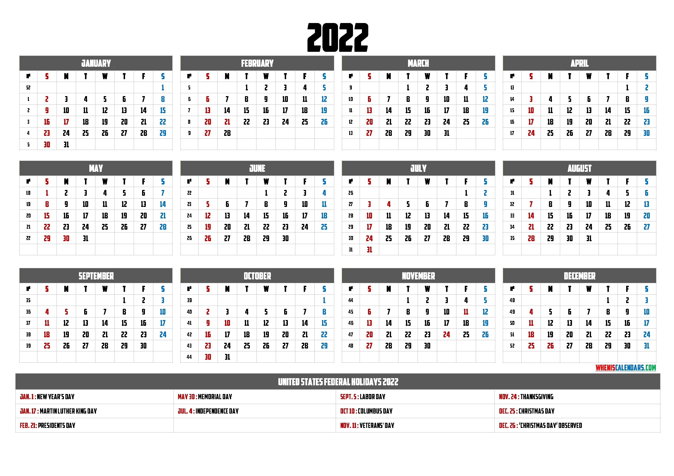 printable 2022 yearly calendar 9 templates free 2020