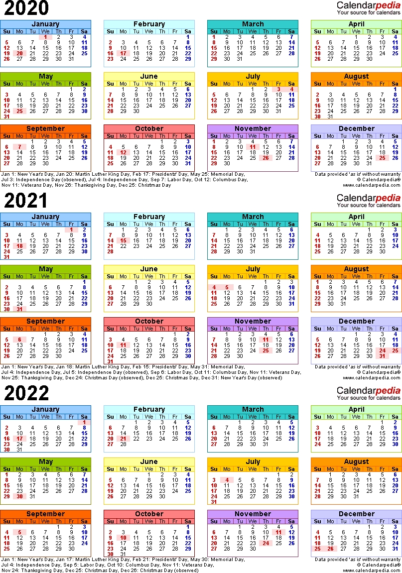 Printable 3 Year Il Caemdar 2020 2022 | Example Calendar