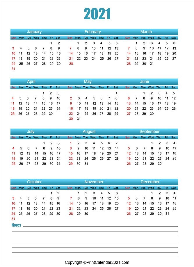 Printable 58 2021 Calendar 2021 Year At A Glance