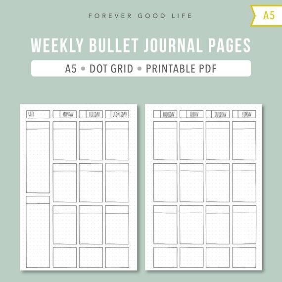 printable bullet journal weekly // 2017 planner weekly a5