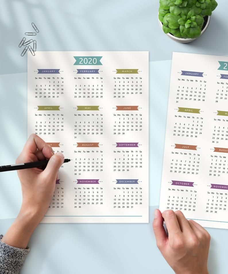 Printable Calendar 2020 2021 Year At A Glance Yearly | Etsy