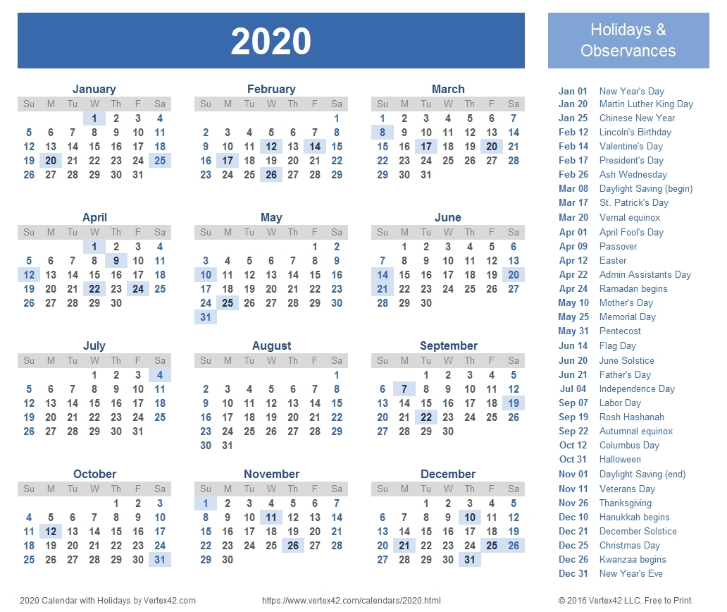 Printable Calendar 2020 That You Can Type In Calendar