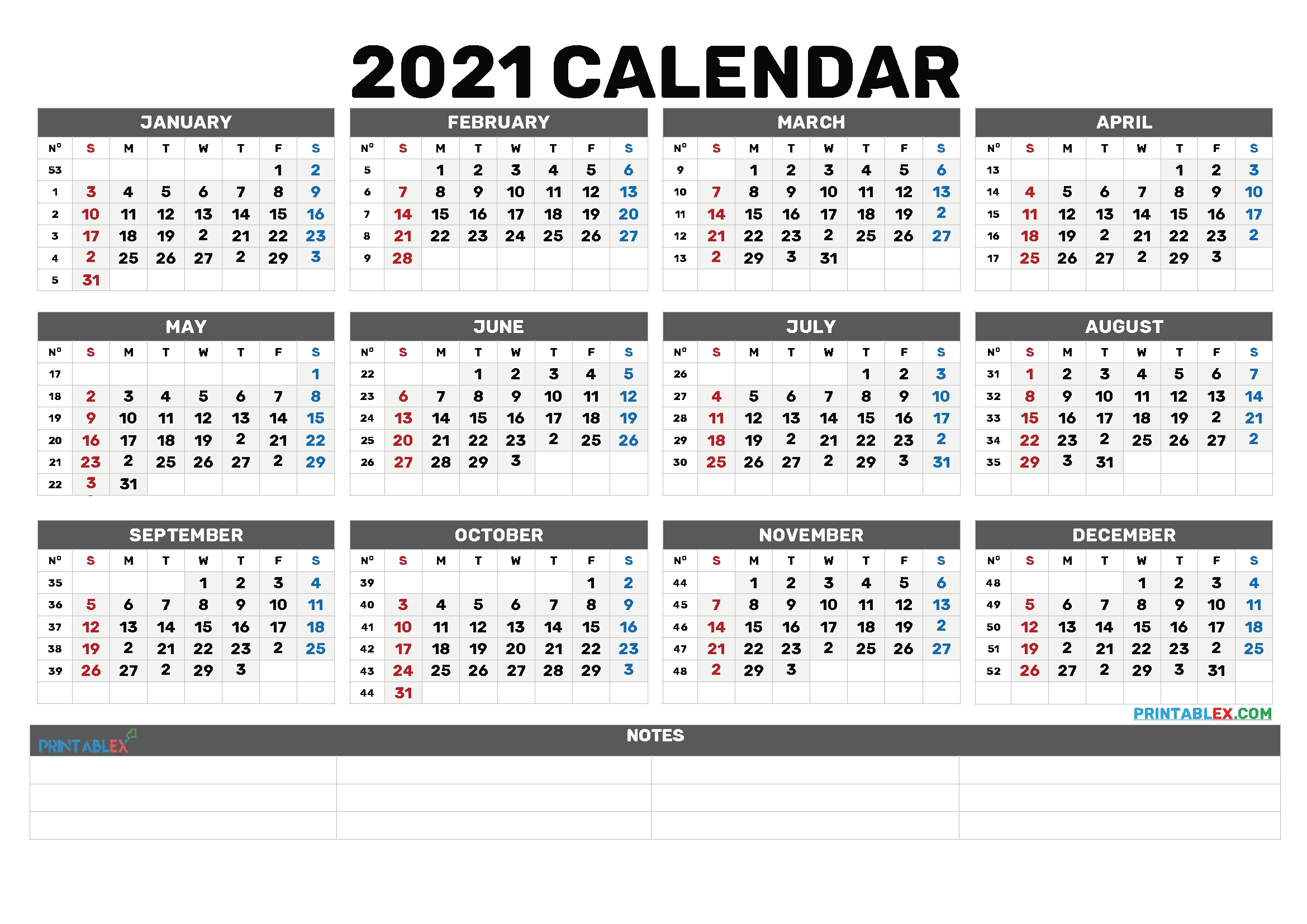 Printable Calendar 2021 Bold | Printable Calendar 2021