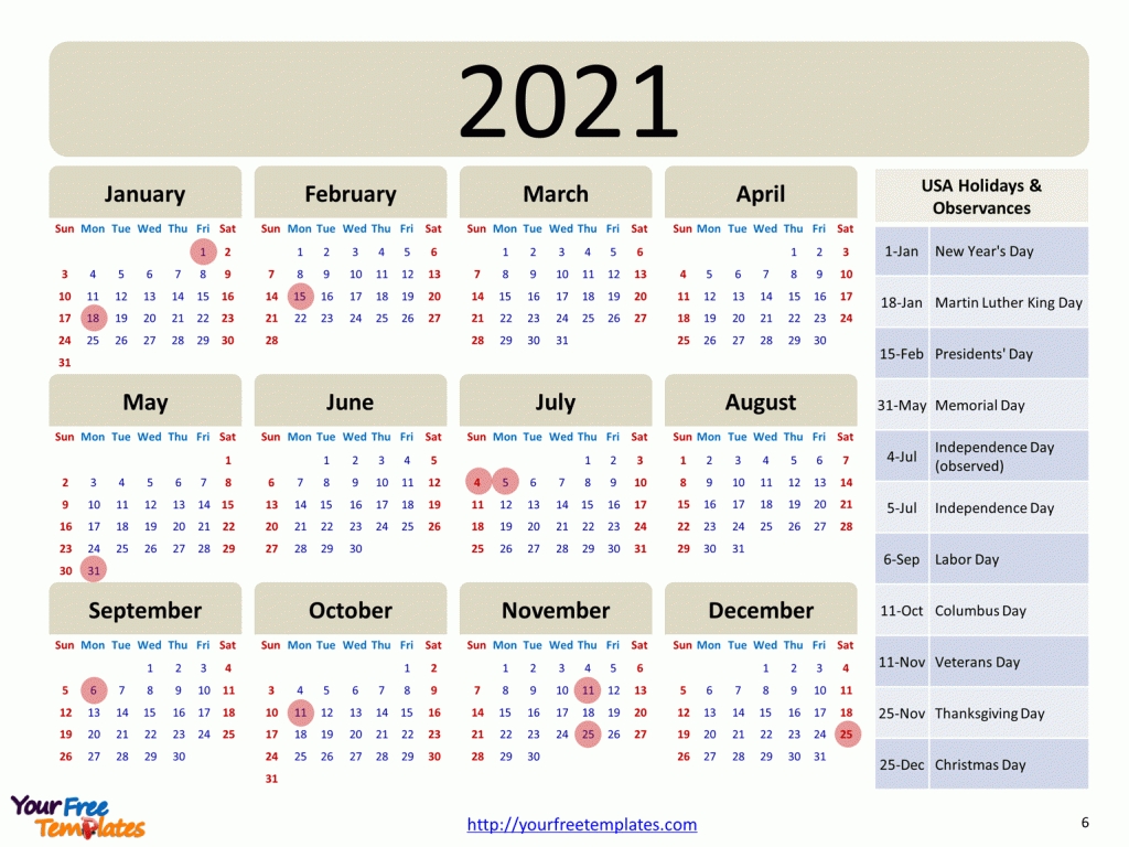 Printable Calendar 2021 Template Free Powerpoint Templates