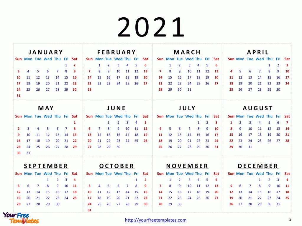 Printable Calendar 2021 Template Free Powerpoint Templates