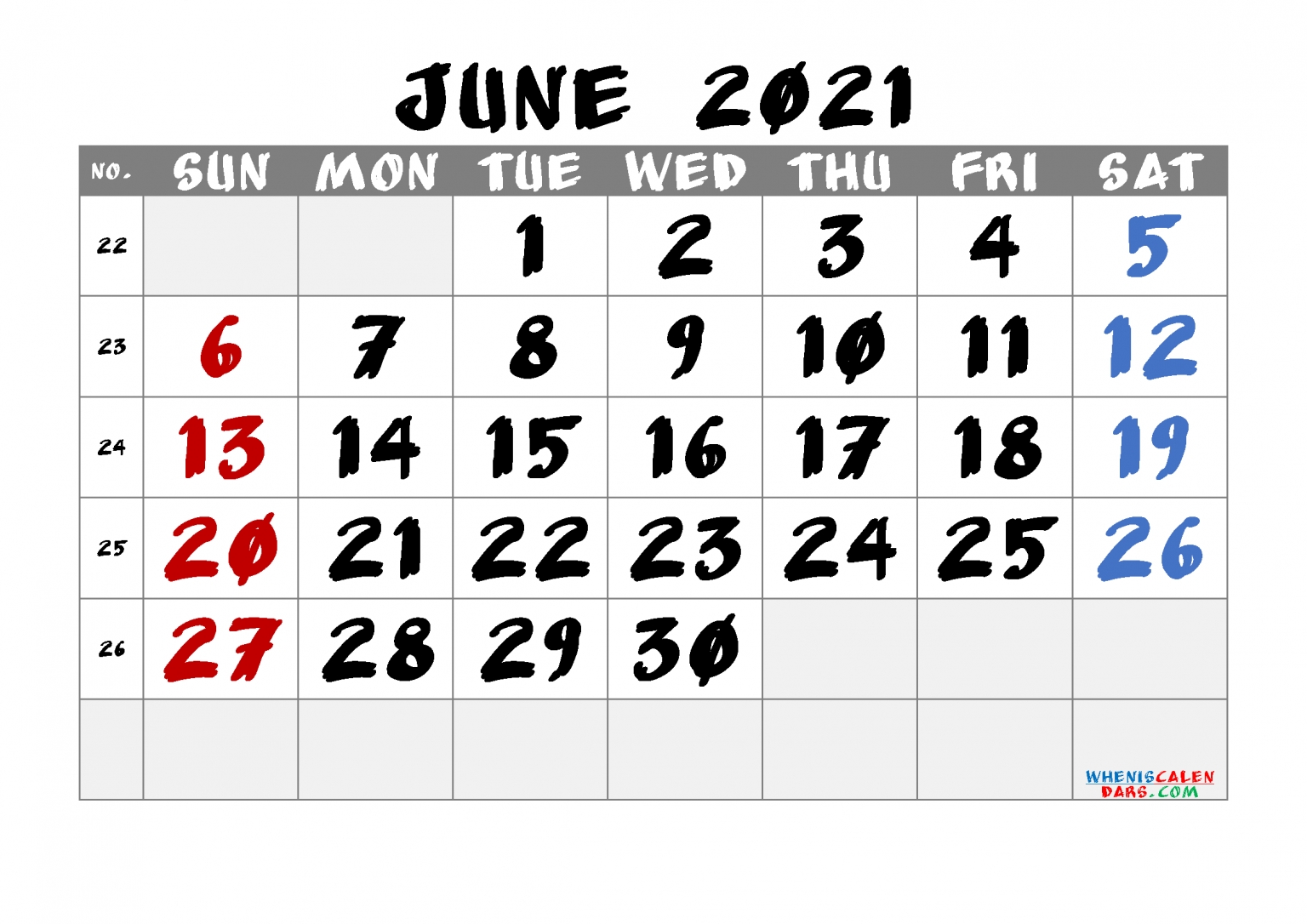 printable calendar june 2021 free 6 templates