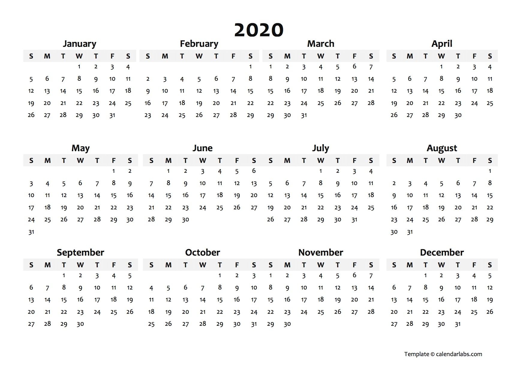 printable calendar labs 2020 | calendar printables free